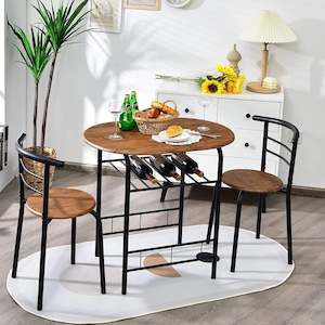 3PCS Dining Set, Dinning Table Chair, Compact Table and 2 Chairs Set Brown