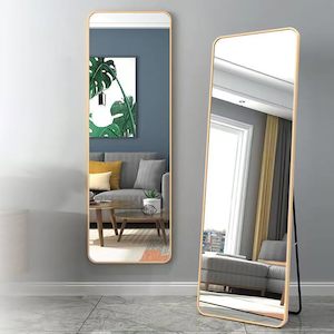 Full Body Mirror Full Length 165 cm Aluminum Frame Modern Round Corner Wall Mirr&hellip;