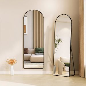 Furniture: Semi Ellipse 165 cm Aluminum Frame Wall Mirrors Floor Mirror - Black
