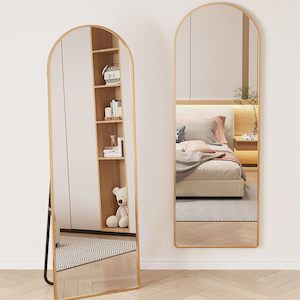 Semi Ellipse 165 cm Aluminum Frame Wall Mirrors Floor Mirror - Gold
