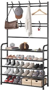 Furniture: 5 Tier Coat Rack Shoe Shelf Storage Organizer 169x80cm Black