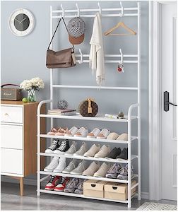 5 Tier Coat Rack Shoe Shelf Storage Organizer 169x80cm White