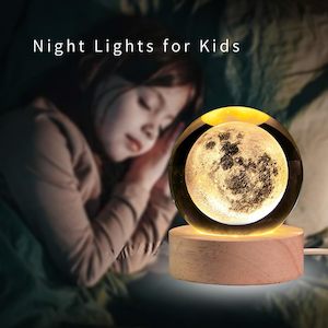 Bedroom: 3D Saturn Crystal Ball Night Light – Dimmable Warm White LED Lamp with Wooden Base | Space Decor & Gift Idea