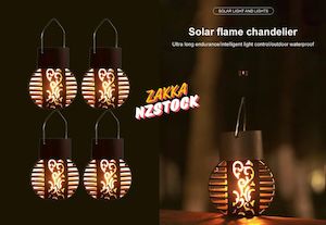 4 x 6-LED Solar Flame Lanterns Vibrant Flickering Outdoor Hanging Lights for Gar&hellip;