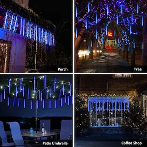 288 LED 8 Tubes Solar Meteor Shower Christmas Lights Outdoor - Blue