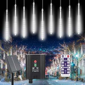 288 LED 8 Tubes Solar Meteor Shower Christmas Lights Outdoor - Snow White
