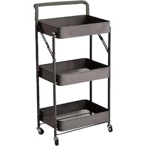 Kitchen: Kitchen Bathroom Storage Trolley Cart Foldable Black