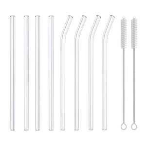 8 Pcs Reusable Glass Drinking Straws Set with Cleaning Brush