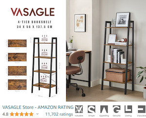 VASAGLE Ladder Shelf, 4-Tier Bookshelf, Storage Rack
