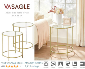 VASAGLE Round Side Table Set of 2