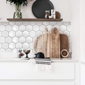 Laundry: 5-Sheet Self-Adhesive 3D Tiles Peel and Stick Backsplash, 30cm x 30 cm. Subway 3D Wall Panels, Beehive