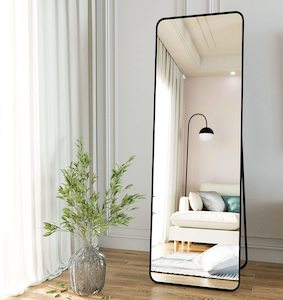 Bathroom: Full Body Mirror Full Length 165 cm Aluminum Frame Modern Round Corner Wall Mirrors Floor Mirror