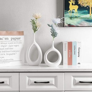 Porcelain: Ceramic Flower Vase Donut Hollow 2 Pcs Set