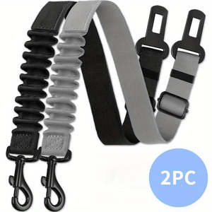 Under 5: 2Pcs Dog Car Safety Set Retractable Leash, Adjustable Harness, Nylon Seat Belt,