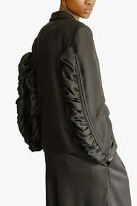 Womens Coats Jackets: RUFFLE SLEEVE BLAZER IN BLACK, SS25