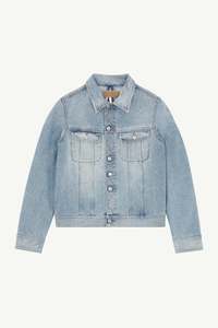 Womens Coats Jackets: SPLIT BACK DENIM JACKET IN LIGHT BLUE, SS25