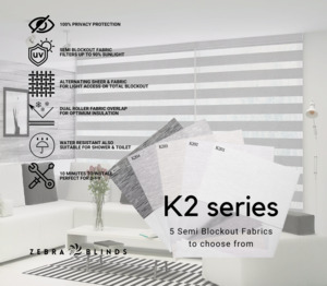 Semi Blockout Roller Blinds Fabric: K2 Series Semi Blockout Zebra Blinds - 5 Colour Options Available