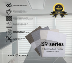Semi Blockout Roller Blinds Fabric: S9 Series Semi Blockout Zebra Blinds - 4 colour options