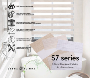 Semi Blockout Roller Blinds Fabric: S7 Series Semi Blockout Zebra Blinds - 3 colour options