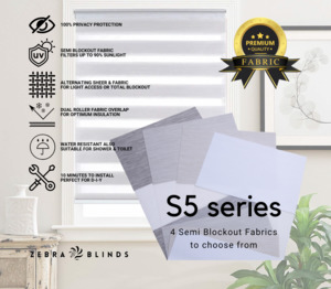 Semi Blockout Roller Blinds Fabric: S5 Series Semi Blockout Zebra Blinds - 4 colour options
