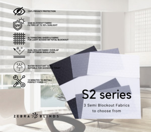 Semi Blockout Roller Blinds Fabric: S2 Series Semi Blockout Zebra Blinds - 3 colour options