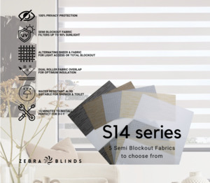 S14 Series Semi Blockout Zebra Blinds - 5 Colour Options Available