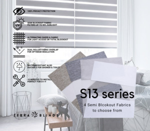 Semi Blockout Roller Blinds Fabric: S13 Series Semi Blockout Zebra Blinds - 4 Colour Options Available