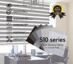 S10 Series Semi Blockout Zebra Blinds - 7 Colour Options Available