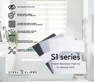 Semi Blockout Roller Blinds Fabric: S1 Series Semi Blockout Zebra Blinds - 4 Colour Options Available