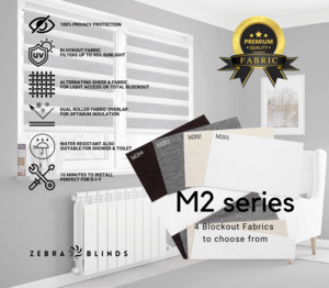Blockout Roller Blinds Fabric: M2 Series Blockout Zebra Blinds - 4 Colour Options Available