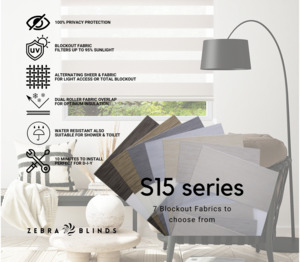 S15 Series Blockout Zebra Blinds - 7 Colour Options Available