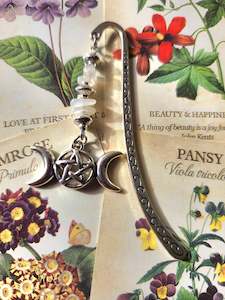 Accessories: Clear Quartz Triple Moon Goddess Pentacle Bookmark