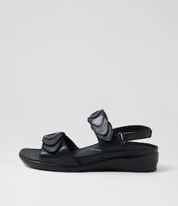 Products: Dimone W Black Leather Sandals by Ziera at Ziera NZ