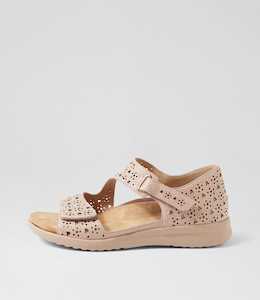 Products: Bizza Xw Nude Almond Leather Sandals by Ziera at Ziera NZ