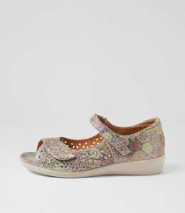 Products: Daffodil W Orange Multi Leather Sandals by Ziera