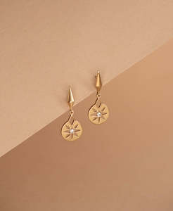 Eclipse Earrings - 22k Gold Vermeil, White Zircon