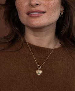 Gold Necklaces: Brave Heart Charm - 22k Gold Vermeil, Chrome Diopside