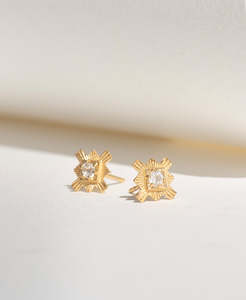 Inka Studs - 22k Gold Vermeil, White Zircon