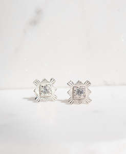 Inka Studs - 925 Sterling Silver, White Zircon