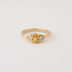 Yellow Sapphire with Two Diamonds in 18ct Yellow Gold