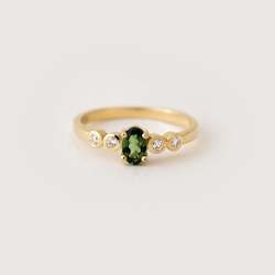 Rings: Green Tourmaline with Diamonds in 18ct Yellow Gold