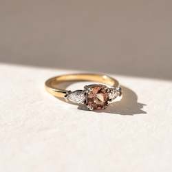 Rings: Padparadscha Sapphire and Pear Diamonds