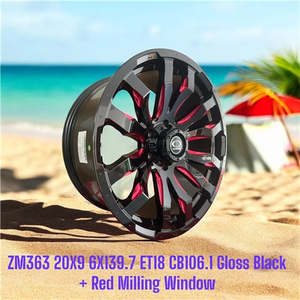20x9 ET18 Ranger Hilux Colorado BT50 Wheels Black Red 6x139.7 Set of 4