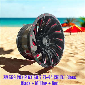 20x12 ET-44 Ranger Hilux Colorado BT50 Wheels Black Red 6x139.7 Set of 4