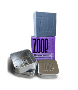 Products: Lava Shampoo and Body Glamping Luxury Bar and ZOOP Soap Tin - ZOOP - Skincredible Sunscreen