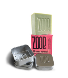 Products: Coral Shampoo and Body Glamping Luxury Bar and ZOOP Soap Tin - ZOOP - Skincredible Sunscreen