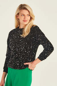Lemon Tree Wren Sequin Top Black