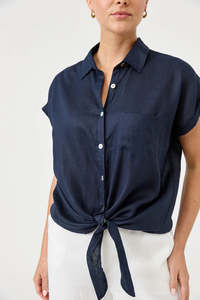 Tops: eb&ive Studio Tie Shirt - Navy