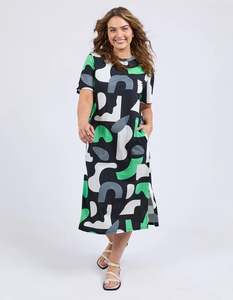 Dresses: ELM Stijl Dress Abstract Yardage Print