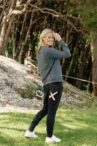 Pants Leggings: Home-Lee Apartment Pants - Black with Blossom Berry X